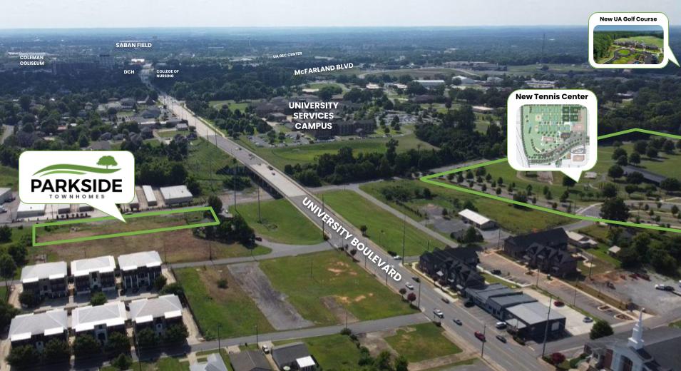aerial view of Parkside Tuscaloosa's location
